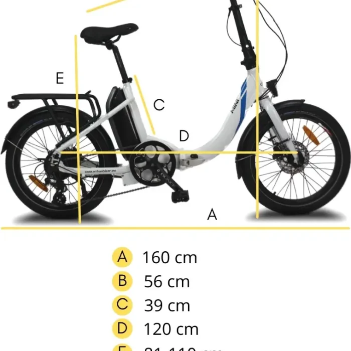 Vélo pliant électrique URBANBIKER MINI T 20' blanc - Batterie 540Wh Moteur 250W 155-175 cm2