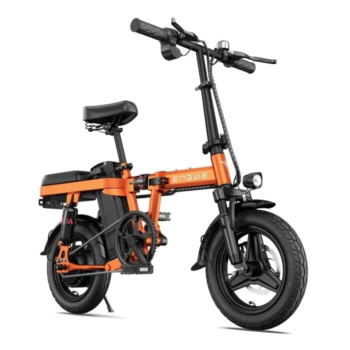 velo electrique pliable ENGWE T14 14 pouces 25km h Moteur 250W Autonomie 42km avec amortisseur avant vélo de ville 48V10Ah Orange