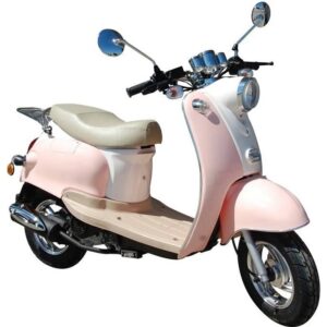 BENZHOU – EURO 5 – Scooter rétro 50cc 4T – Rose pastel et blanc + Carte Grise (SIV)