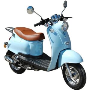 BENZHOU – EURO 5 – Scooter rétro – 50cc – 4T – Bleu Pastel + Carte Grise ( SIV)