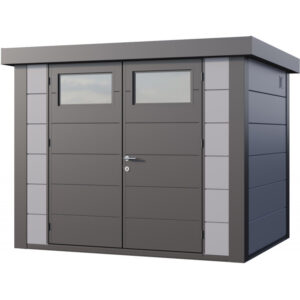 Abri Telluria en acier galvanisé gris clair 5,6m² avec double porte